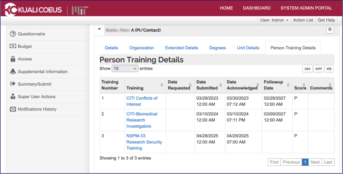 KC Person Security Training Details